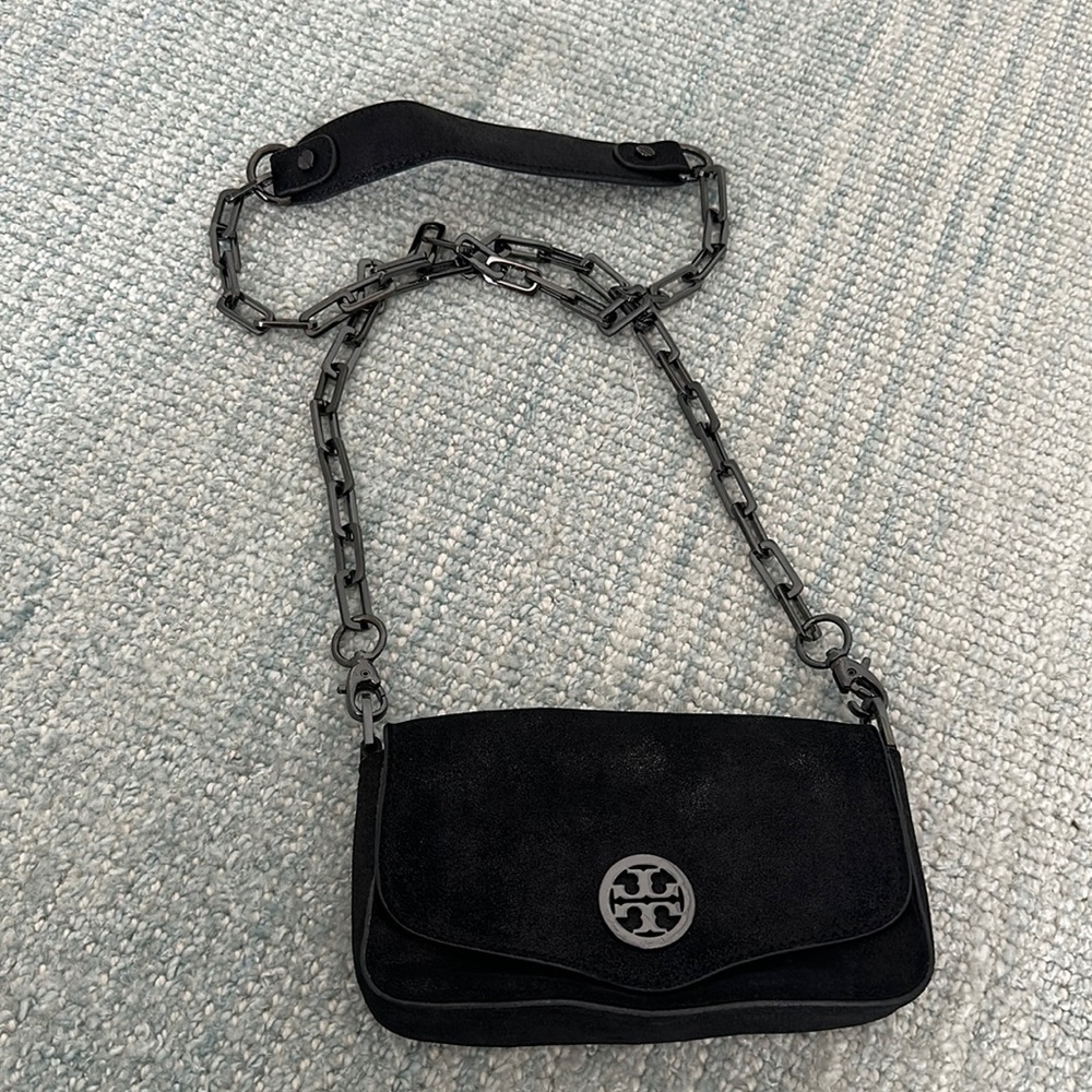 Tory Burch Black Leather Chain Shoulder Bag | Gunmetal Hardware